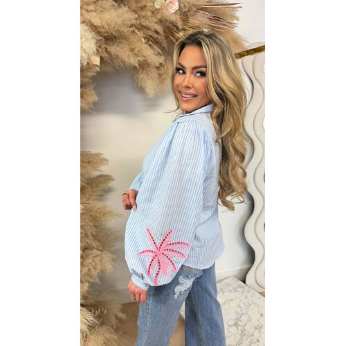 PEN STRIPE PALM BLOUSE 4738 BLUE PEN STRIPE PALM BLOUSE 4738 BLUE