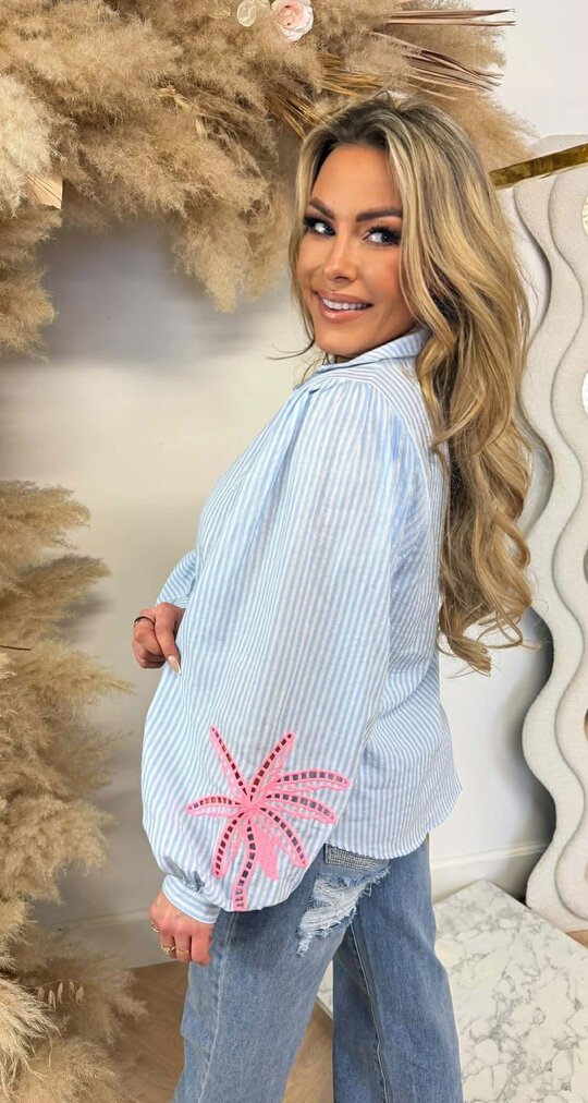 PEN STRIPE PALM BLOUSE 4738 BLUE