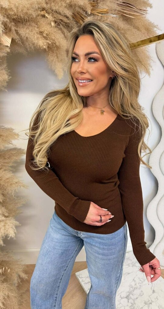 SUZY BASIC V RIB TOP CHOCO