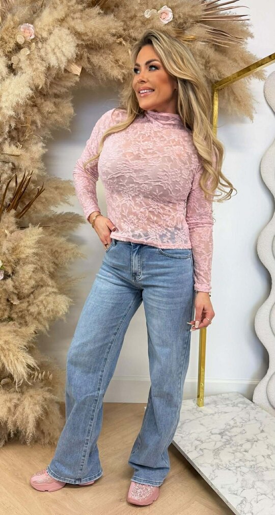 MESH FLOWER TOP PRINT TOP 06027 PINK