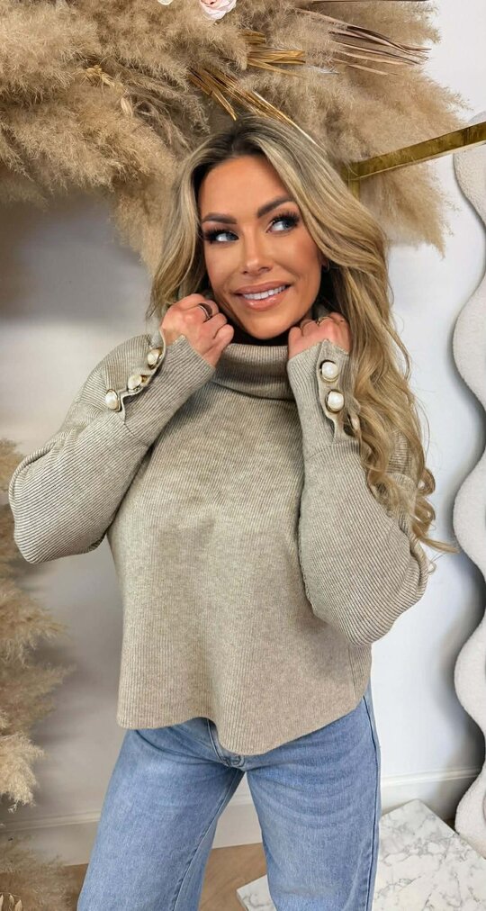 CROPPED KOL PEARL TOP BEIGE