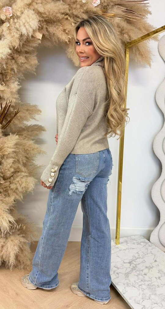 CROPPED KOL PEARL TOP BEIGE