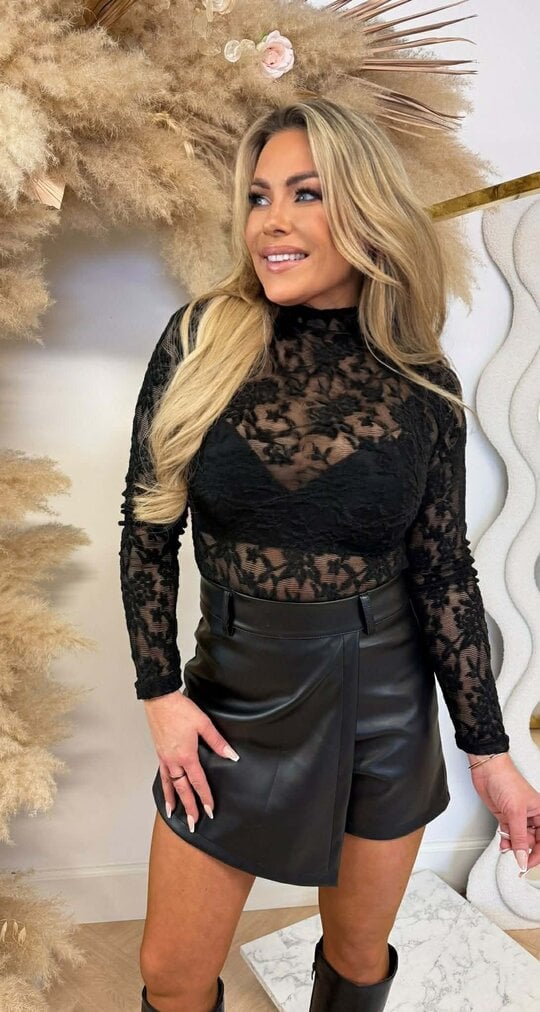 MESH FLOWER TOP PRINT TOP 06027 BLACK