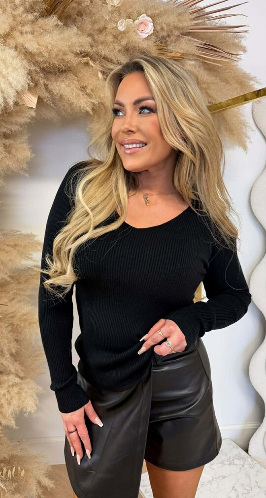 SUZY BASIC V RIB TOP BLACK