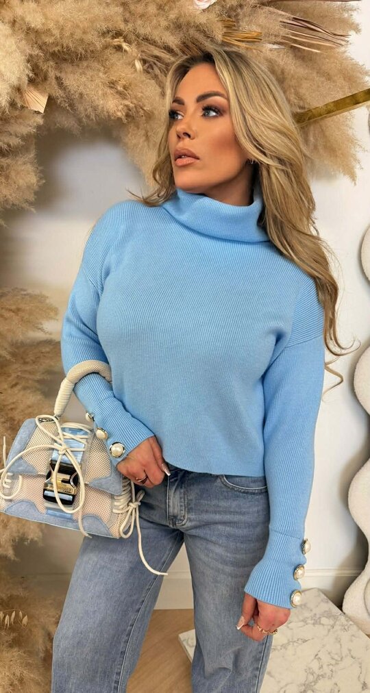 CROPPED KOL PEARL TOP ICEBLUE