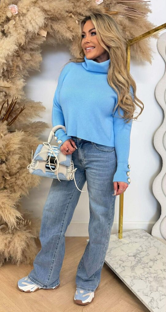 CROPPED KOL PEARL TOP ICEBLUE