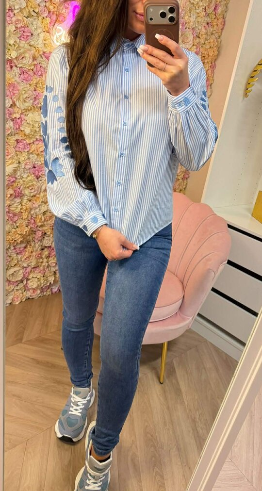 MILLY STRIPE BLOUSE 7765-12 BLUE