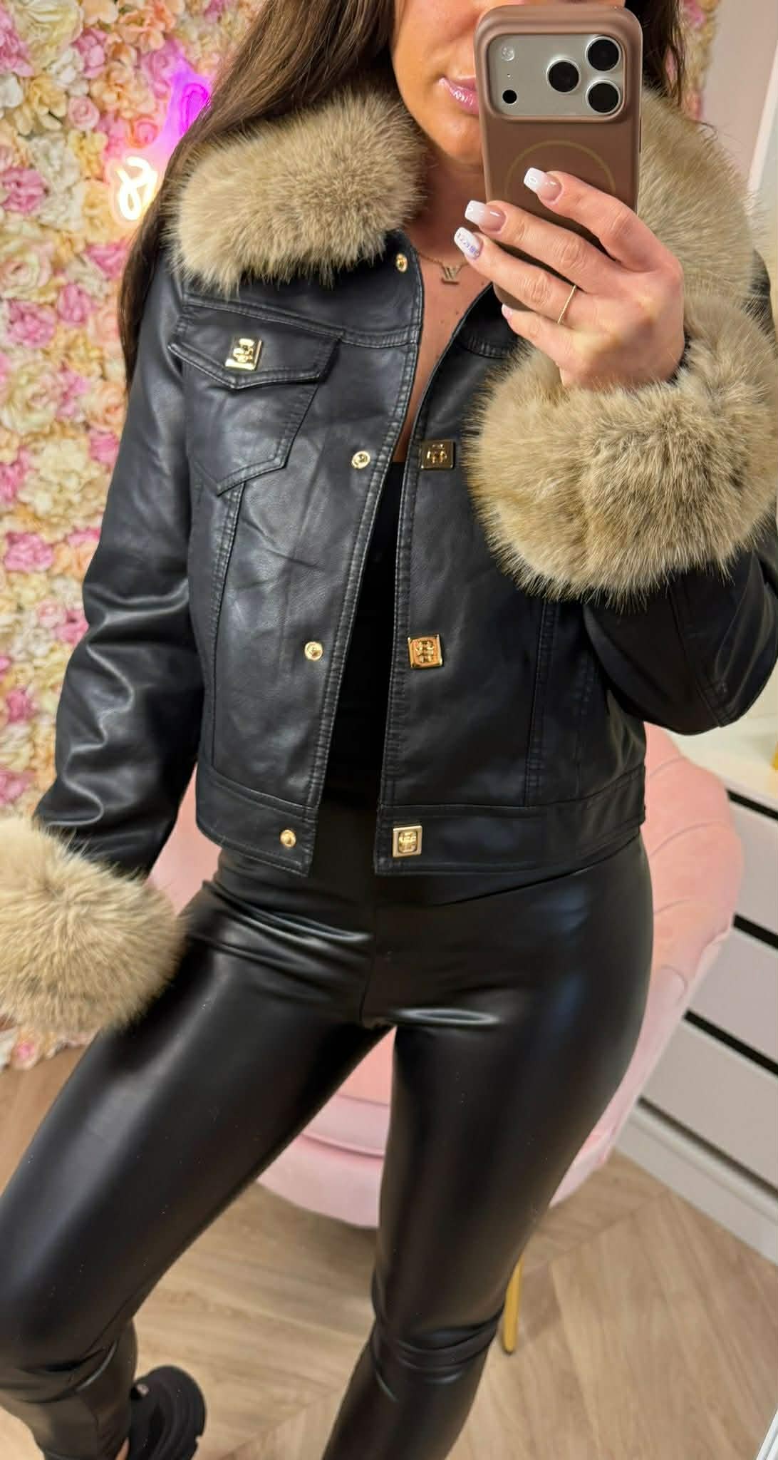 PERFECT VEGAN LEATHER FAUX FUR JACKET 5625 BLACK