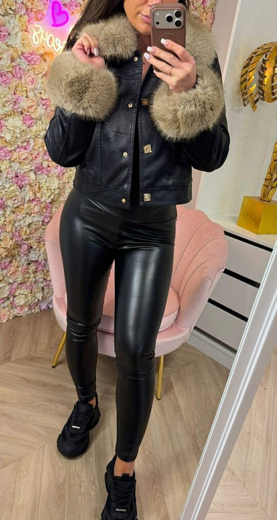 PERFECT VEGAN LEATHER FAUX FUR JACKET 5625 BLACK