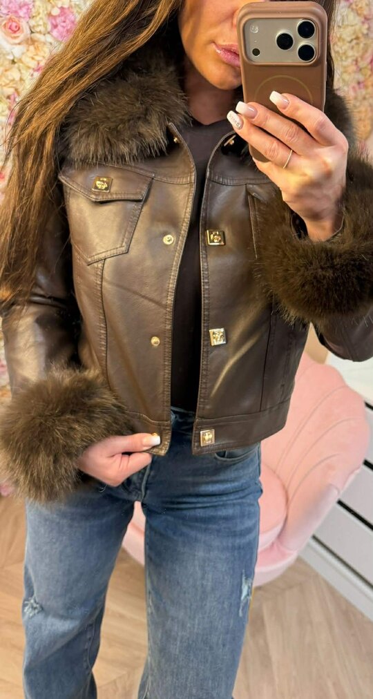 PERFECT VEGAN LEATHER FAUX FUR JACKET 5625 CHOCO