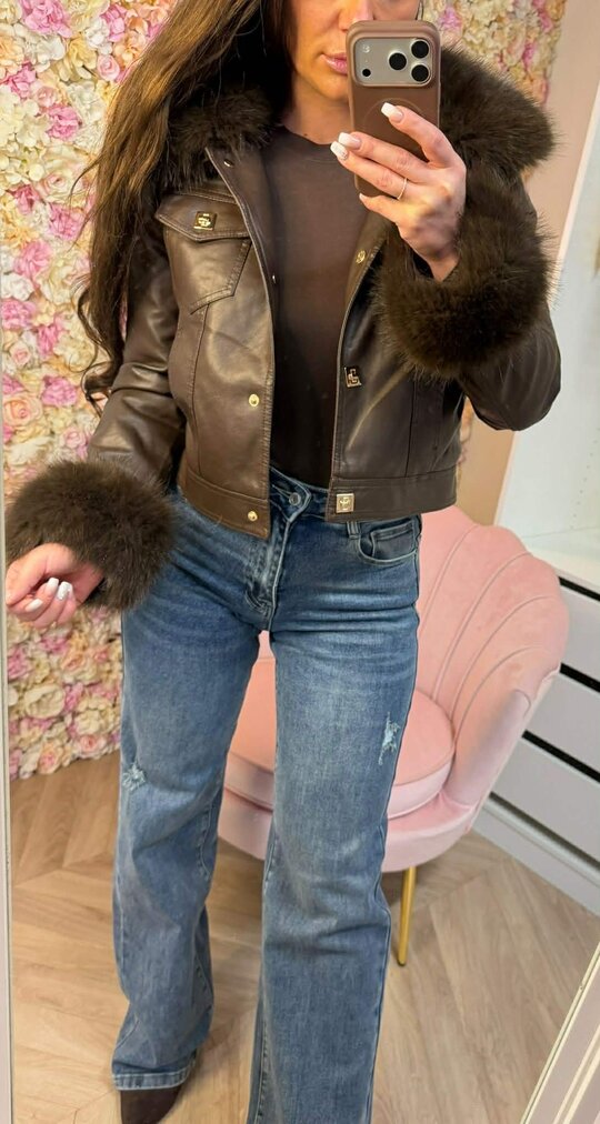 PERFECT VEGAN LEATHER FAUX FUR JACKET 5625 CHOCO