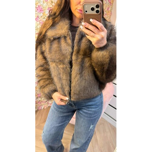 VEGAN FUR JACKET 8745 BROWN