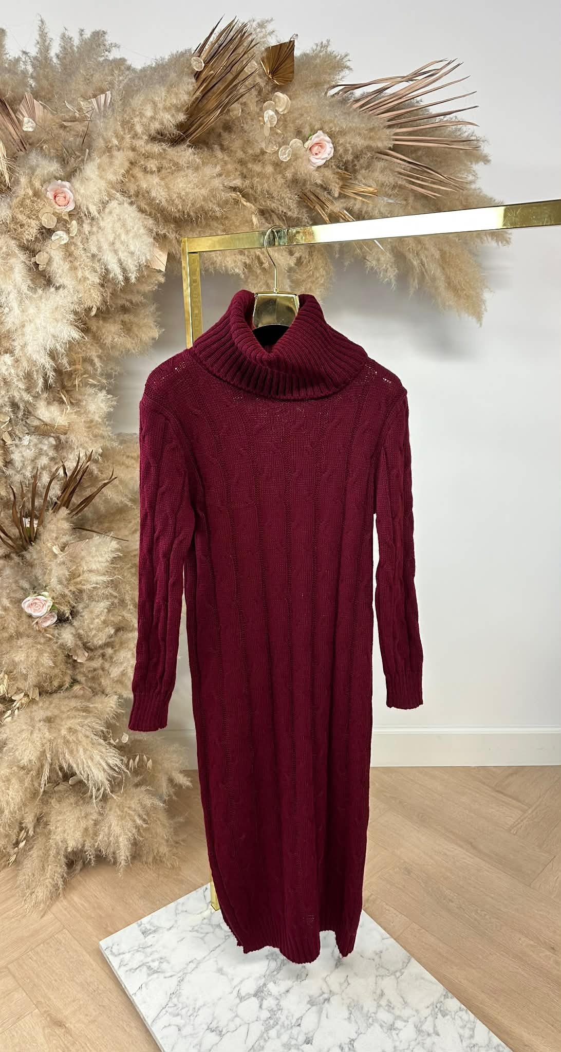 KABEL KOL DRESS LONG BORDEAUX
