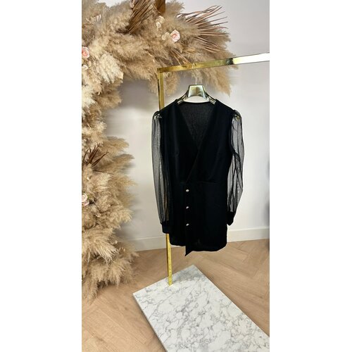 BUTTON MESH SLEEVE PLAYSUIT BLACK