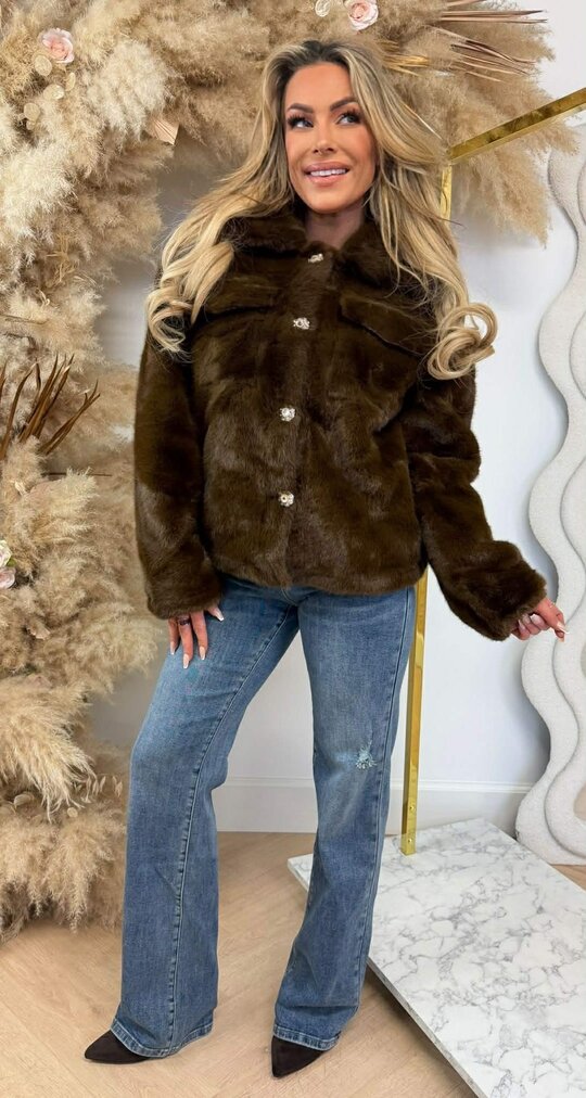 GLAMOUR FAKE FUR JACKET 1100 CHOCO