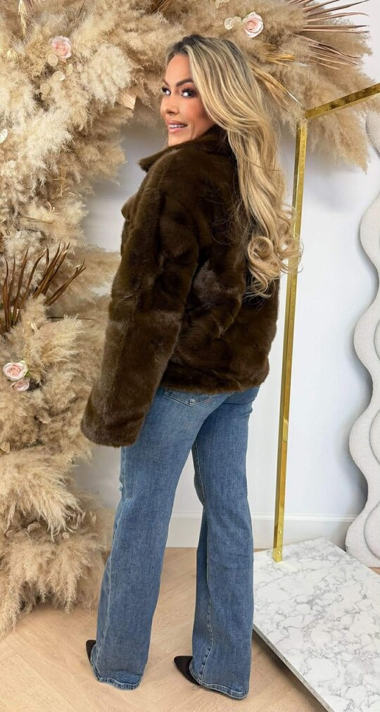GLAMOUR FAKE FUR JACKET 1100 CHOCO