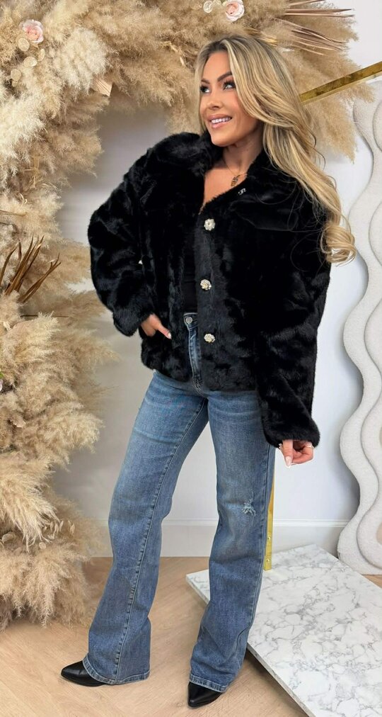 GLAMOUR FAKE FUR JACKET 1100 BLACK