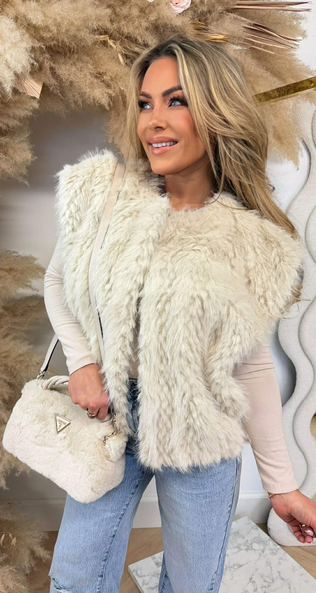 VEGAN FUR GILET 1102 BEIGE