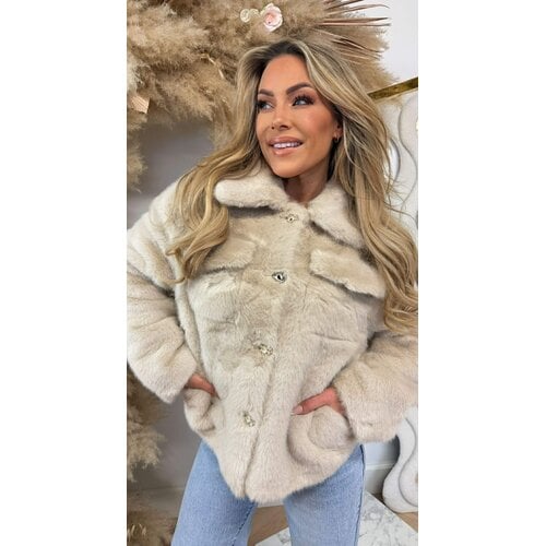 GLAMOUR FAKE FUR JACKET 1100 BEIGE