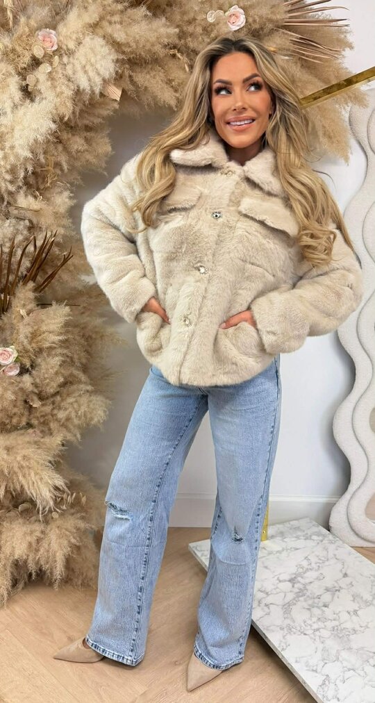 GLAMOUR FAKE FUR JACKET 1100 BEIGE GLAMOUR FAKE FUR JACKET 1100 BEIGE