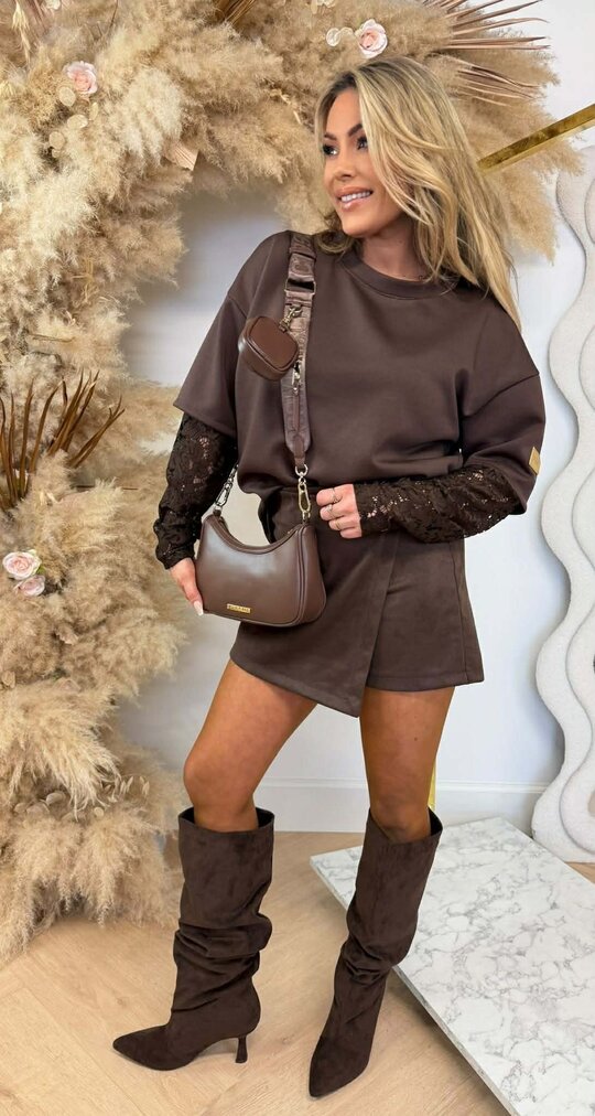 LUXURY LACE SLEEVE TOP CHOCO