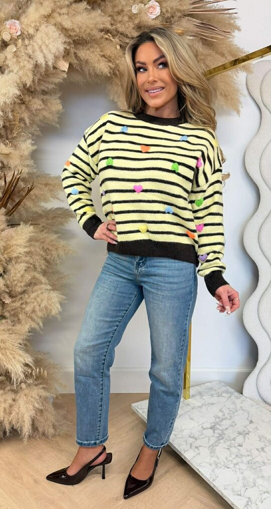 COLOUR STRIPE HEART SWEAT AM1069 YELLOW