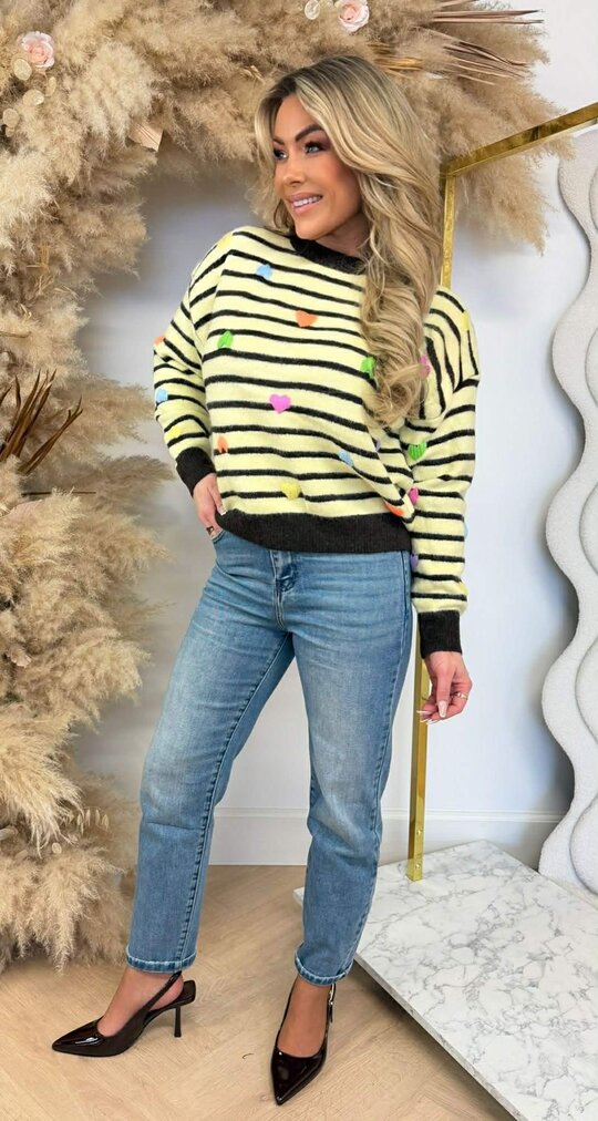COLOUR STRIPE HEART SWEAT AM1069 YELLOW