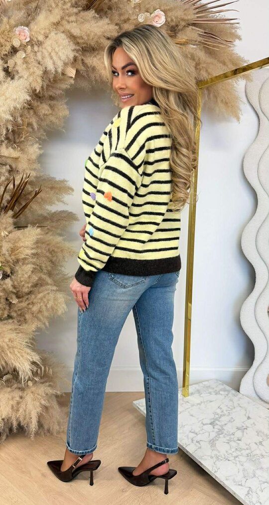 COLOUR STRIPE HEART SWEAT AM1069 YELLOW