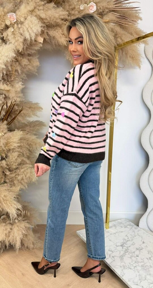 COLOUR STRIPE HEART SWEAT AM1069 PINK