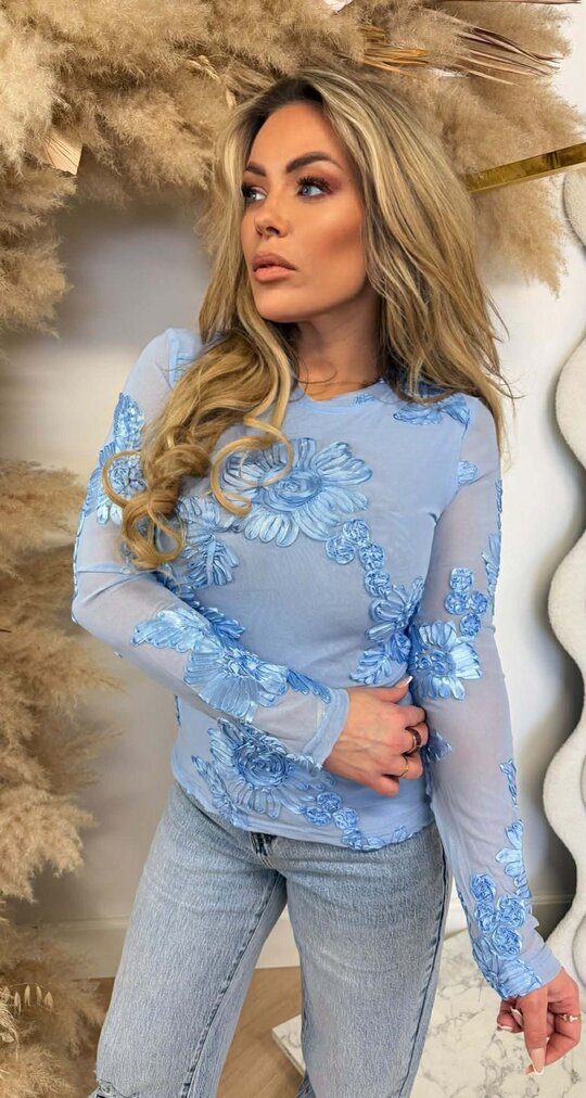 JOLIEN FLOWER MESH TOP 8779 BLUE