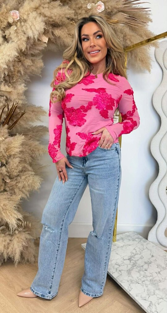 JOLIEN FLOWER MESH TOP 8779 PINK