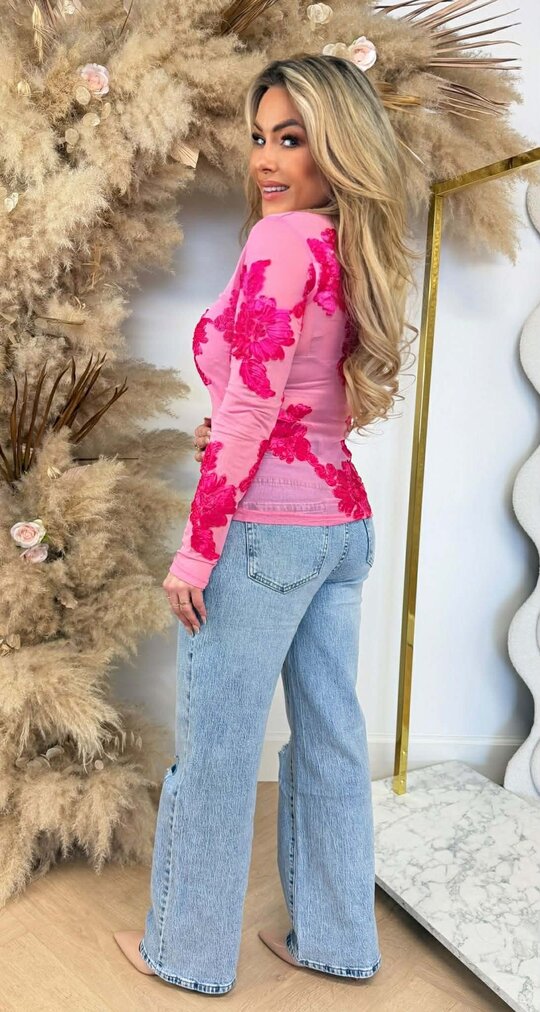 JOLIEN FLOWER MESH TOP 8779 PINK