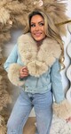 SHORT LEATHER LOOK FUR JACKET 56103 BLUE SHORT LEATHER LOOK FUR JACKET 56103 BLUE