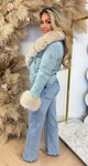 SHORT LEATHER LOOK FUR JACKET 56103 BLUE SHORT LEATHER LOOK FUR JACKET 56103 BLUE