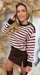 STRIPE BUTTON SWEAT 1127 CHOCO/PINK