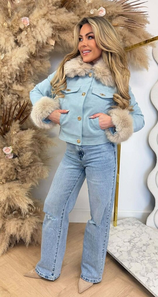 KEYLEY FUR BUTTON JACKET 56102 BLUE