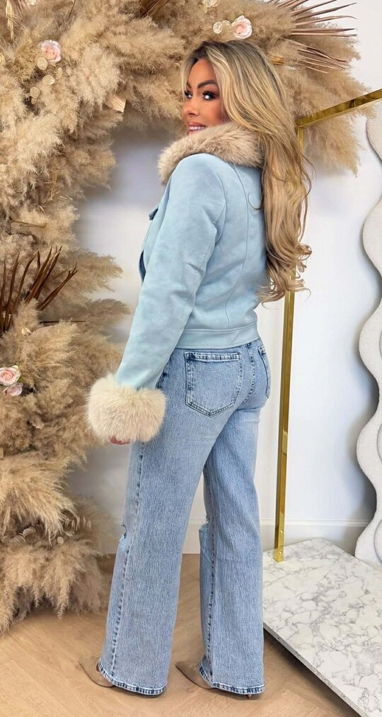 KEYLEY FUR BUTTON JACKET 56102 BLUE