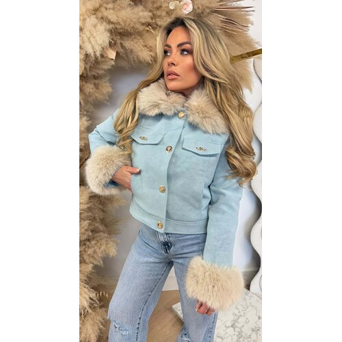 KEYLEY FUR BUTTON JACKET 56102 BLUE