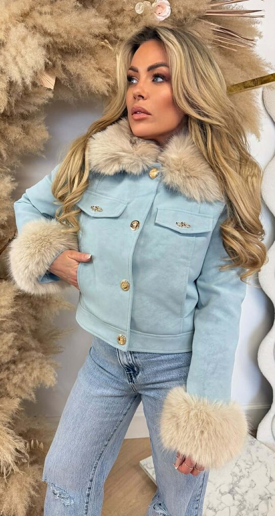 KEYLEY FUR BUTTON JACKET 56102 BLUE
