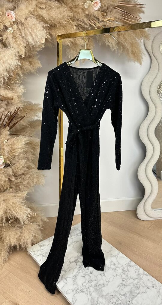 MIDNIGHT SPARKLE LONGSLEEVE JUMPSUIT BLACK