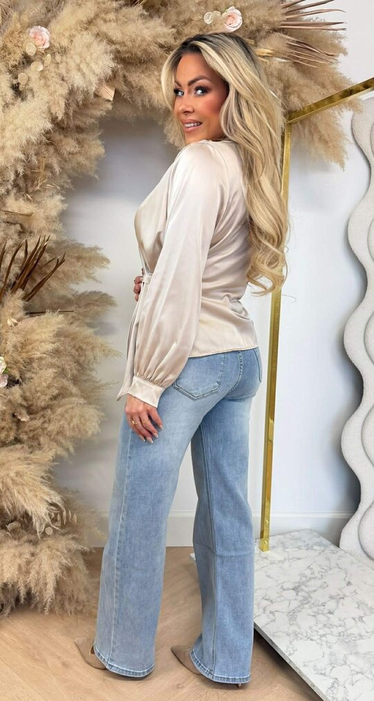 SATIN OMSLAG BLOUSE BEIGE
