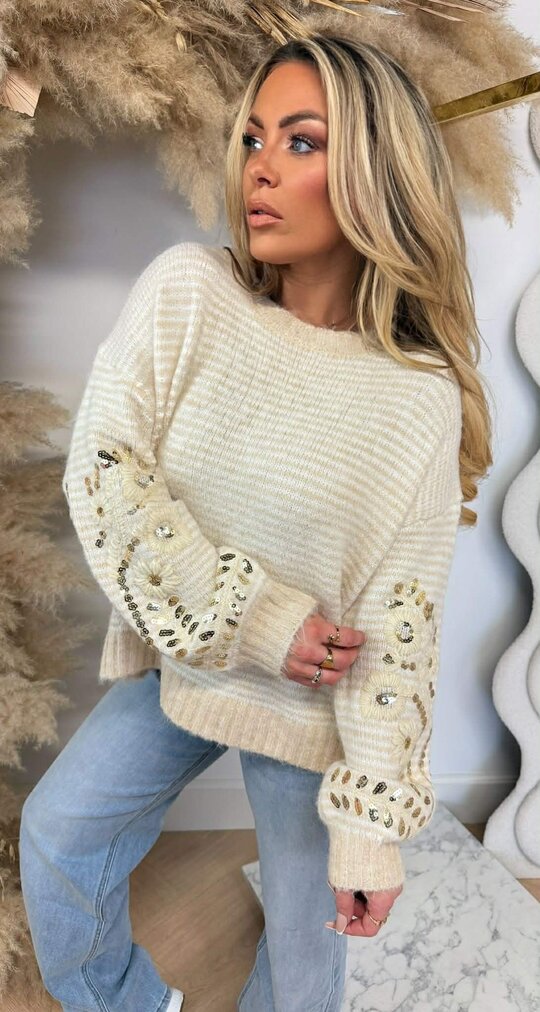 FAIRY FLOWER STRIPE TRUI 8276 BEIGE/WHITE