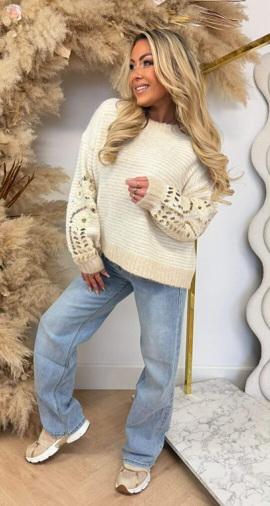 FAIRY FLOWER STRIPE TRUI 8276 BEIGE/WHITE