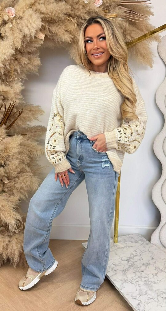 FAIRY FLOWER STRIPE TRUI 8276 BEIGE/WHITE