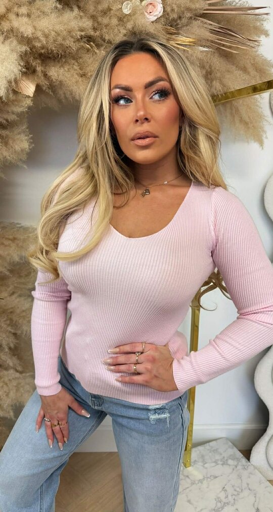 SUZY BASIC V RIB TOP LIGHTPINK