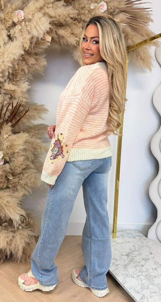 STRIPE FLOWER SEQUIN SWEAT 8290 YELLOW/SALMON