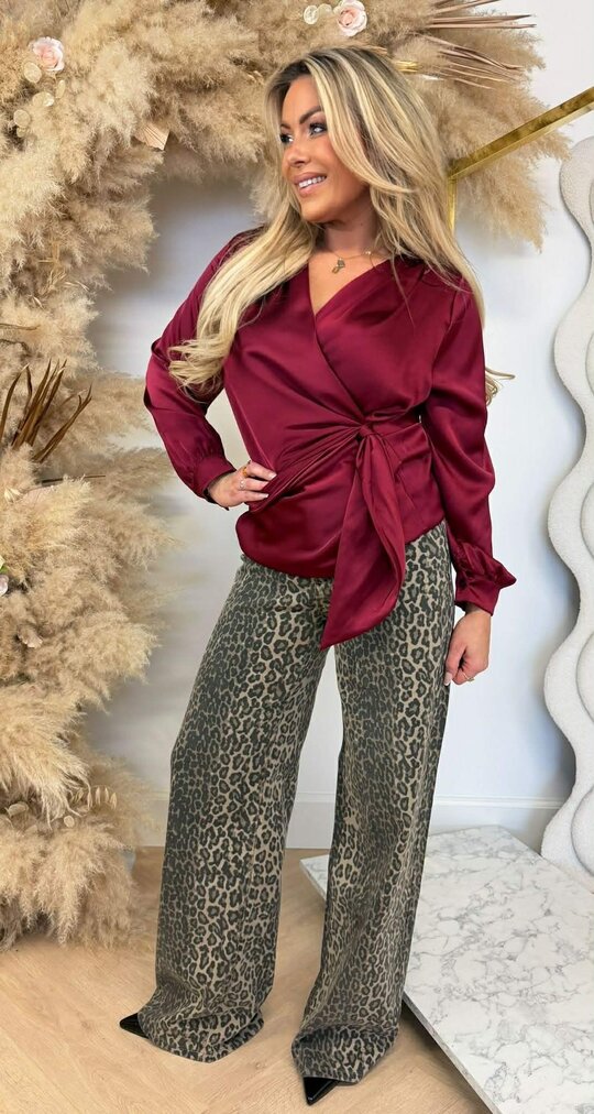 SATIN OMSLAG BLOUSE BORDEAUX