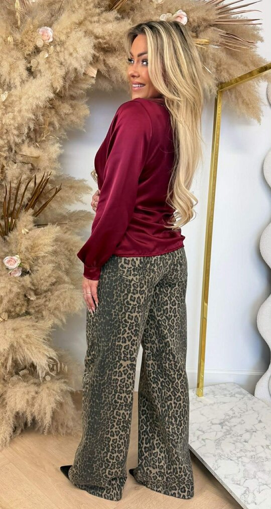 SATIN OMSLAG BLOUSE BORDEAUX