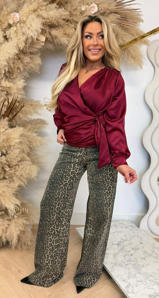 SATIN OMSLAG BLOUSE BORDEAUX