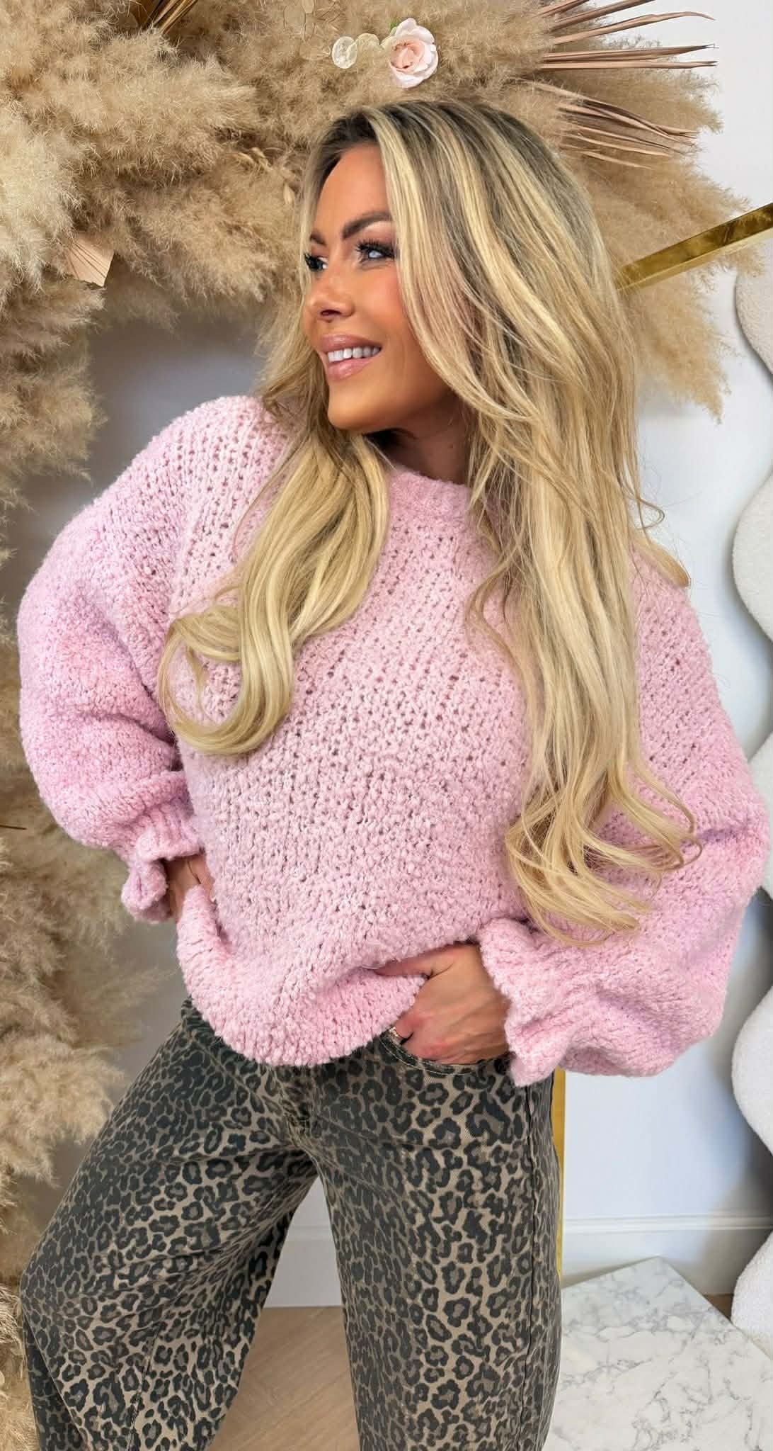 TEDDY RUFFLE SWEATER PINK